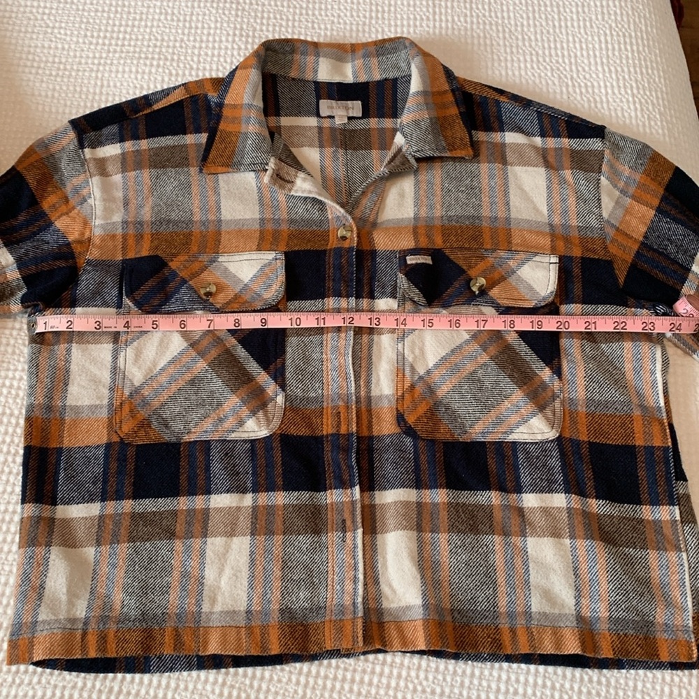 Brixton Women’s Plaid Top, size M, orange/navy/cream